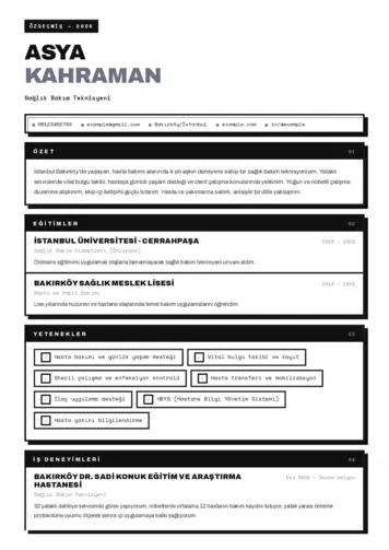 Sağlık Çalışanı Cv Örnekleri cv indir